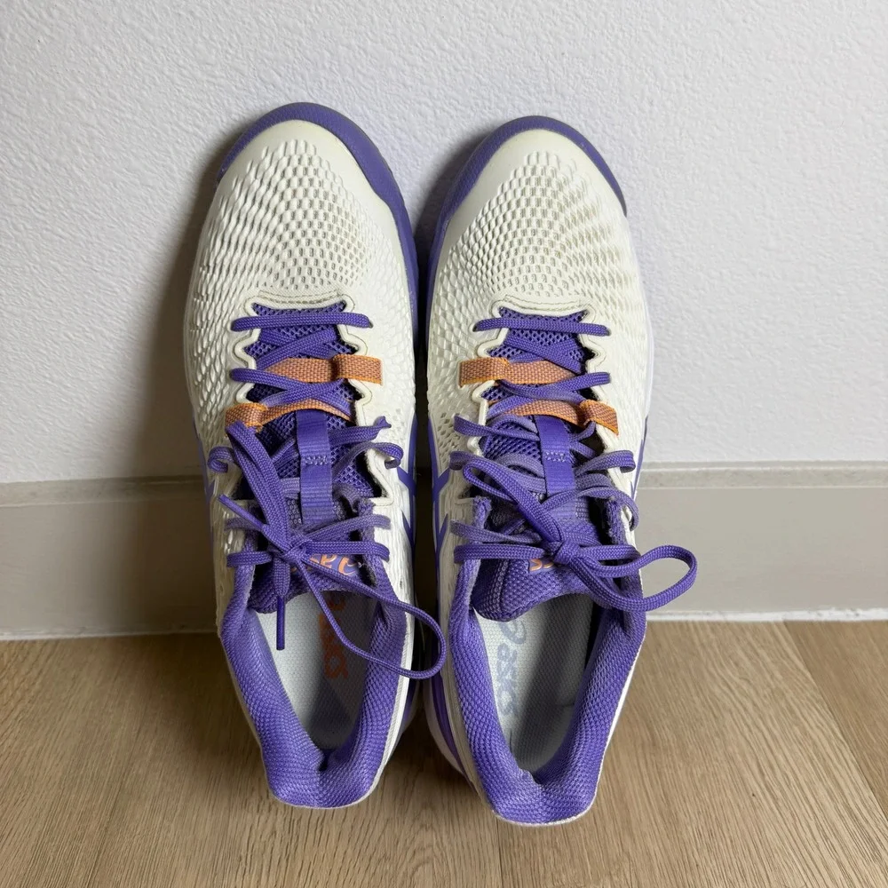 ASICS‎ Gel Resolution 9 Wide Womens Size 10 Cream Purple Tennis Shoes 1042A226